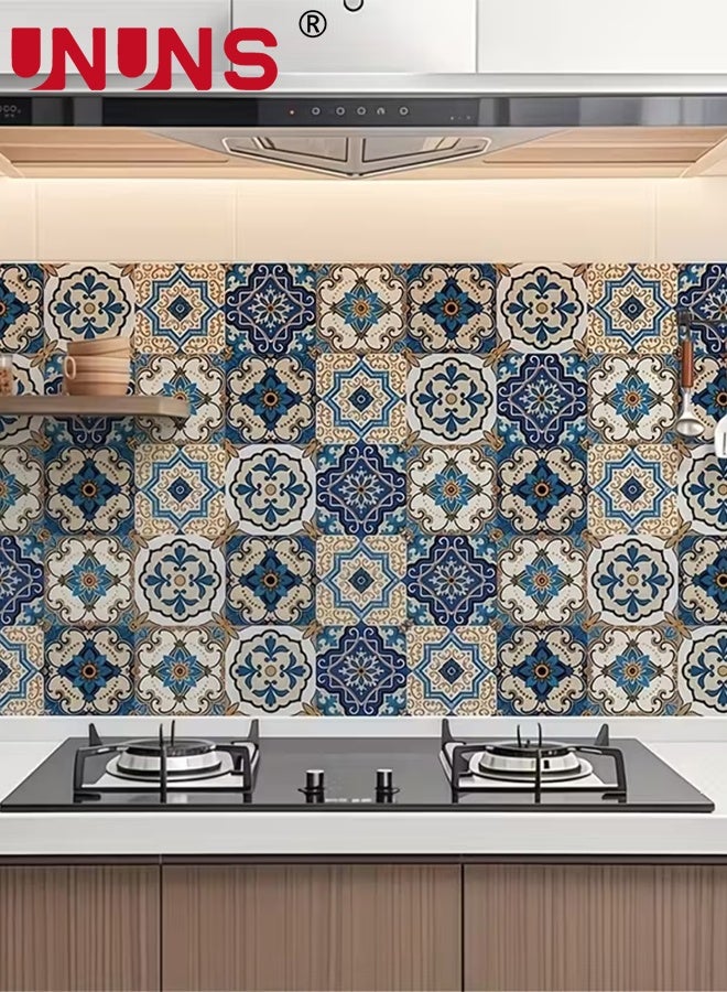 UNUNS 40CMx10M Boho Wallpaper,Self-Adhesive Peel and Stick Wall Stickers,Tile Waterproof Oil Proof Removable wallpaper for Bathroom & Kitchen Backsplash,Blue - Image 3